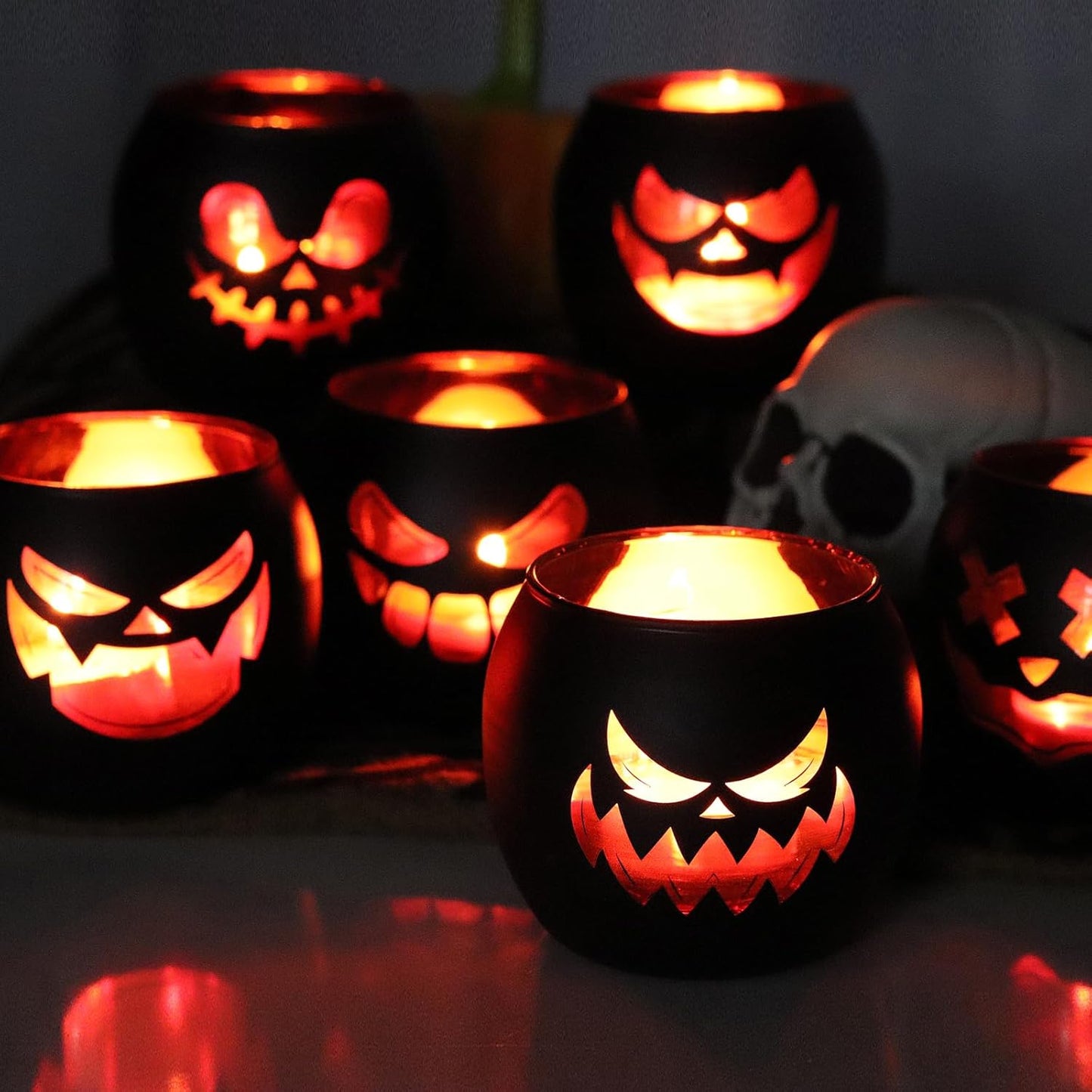 Black Halloween Table Centerpieces Candle Holders 12 PCS, Jack O Lantern Tealight Votive Candle Holders, Indoor Halloween Decorations for Mantel Coffe Table Decor